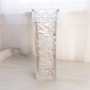 Vintage McKee Glass Innovation Clear Floral & Cane Square Vase